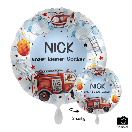 1 Ballon mit Text - Happy Fire Engine