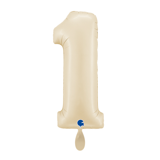 1 Ballon XL - Cijfer 1 - Satijncrème