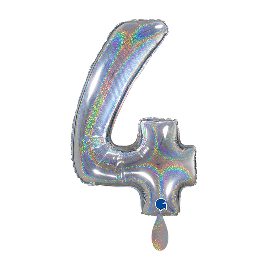 1 Ballon XL - Nummer 4 - Glitter holografisch zilver