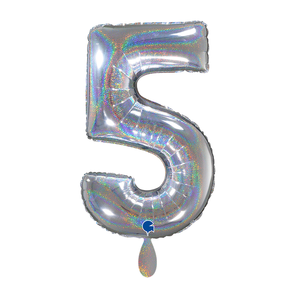 1 Ballon XL - Cijfer 5 - Glitter Holografisch Zilver