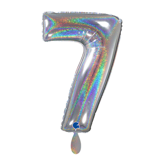 1 Ballon XL - Nummer 7 - Glitter Holografisch Zilver