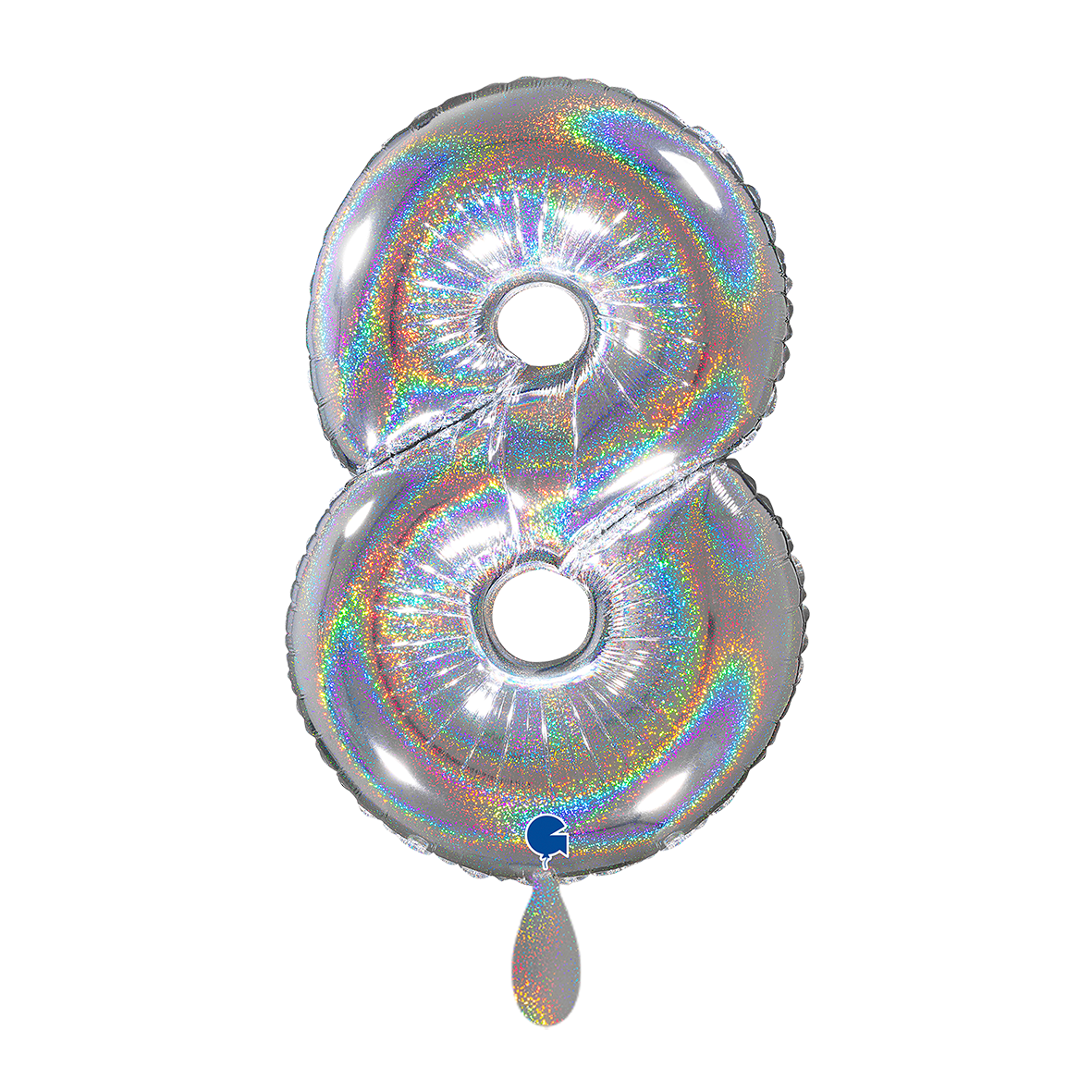 1 Ballon XL - Nummer 8 - Glitter Holografisch Zilver