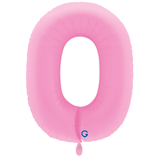 1 Ballon XXL - Cijfer 0 - Zacht Mat Sakura Roze