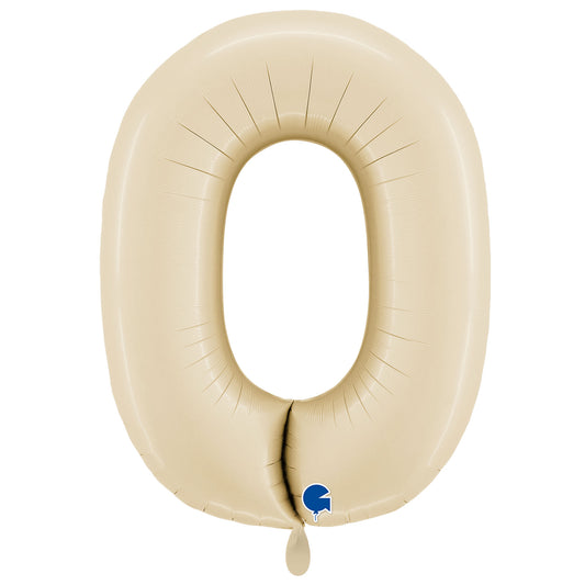 1 Ballon XXL - Cijfer 0 - Satijncrème