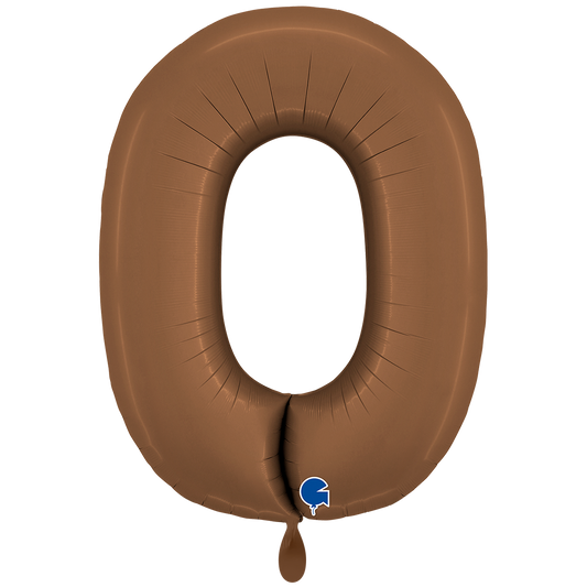 1 Ballon XXL - Nummer 0 - Satijn Chocolade