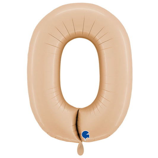 1 ballon XXL - Cijfer 0 - Satijn Nude