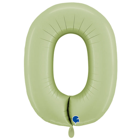 1 Ballon XXL - Cijfer 0 - Satijn Olijfgroen