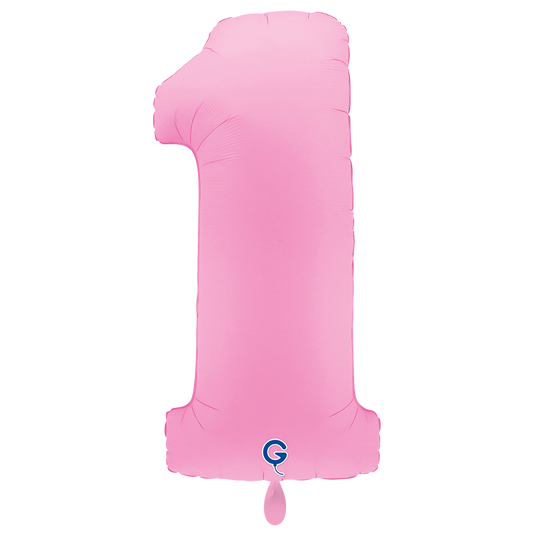1 Ballon XXL - Cijfer 1 - Zacht Mat Sakura Roze