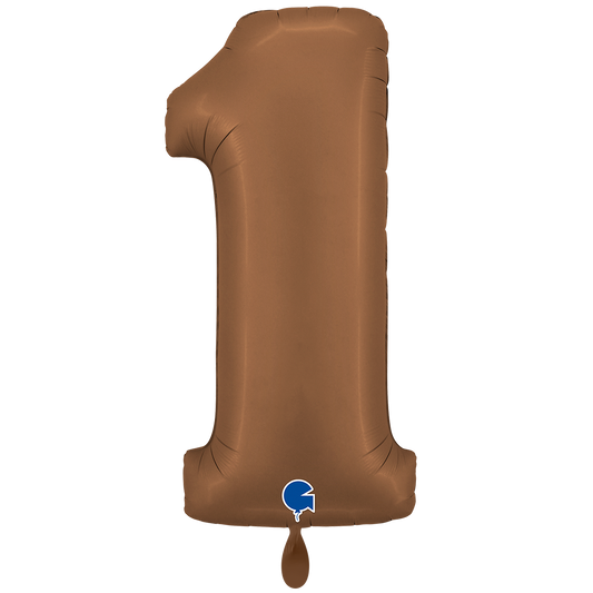 1 Ballon XXL - Cijfer 1 - Satijn Chocolade