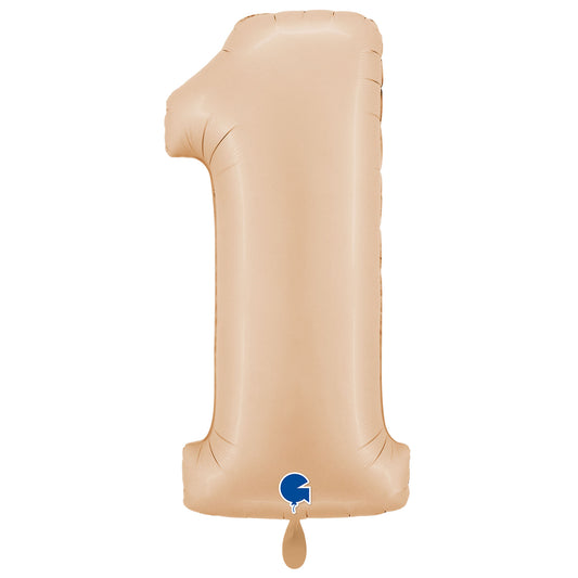 1 Ballon XXL - Cijfer 1 - Satijn Nude