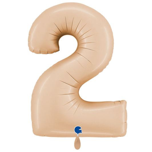 1 ballon XXL - Cijfer 2 - Satijn Nude