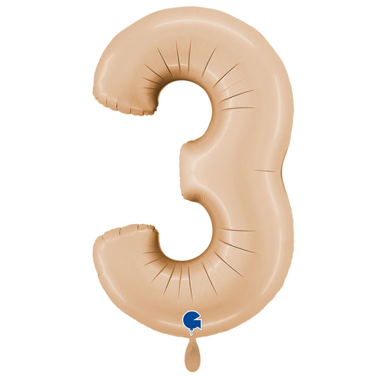 1 Ballon XXL - Cijfer 3 - Satijn Nude