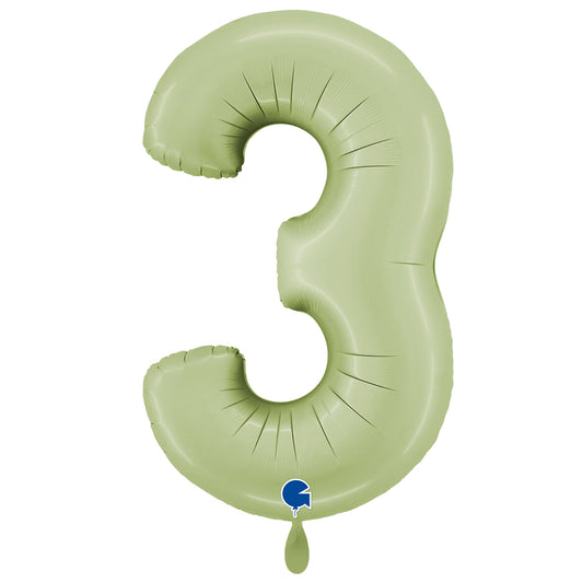 1 Ballon XXL - Cijfer 3 - Satijn Olijfgroen