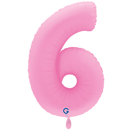 1 Ballon XXL - Cijfer 6 - Zacht Mat Sakura Roze