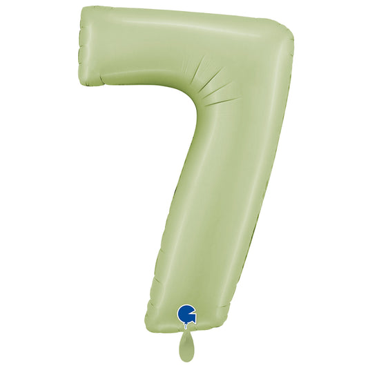 1 Ballon XXL - Nummer 7 - Satijn Olijfgroen