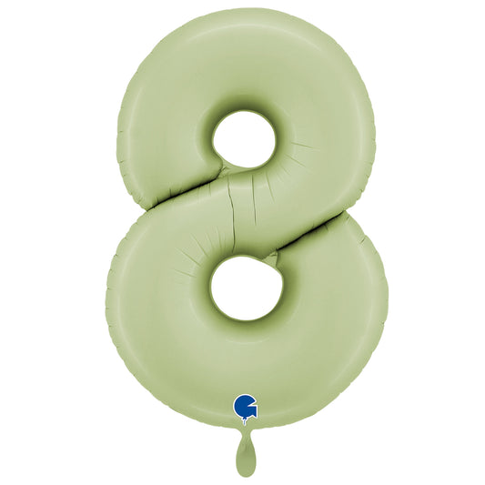 1 Ballon XXL - Nummer 8 - Satijn Olijfgroen