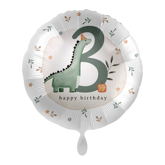 1 ballon - kinderfeestje jongen - cijfer 3 dino - ENG
