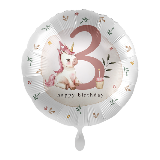 1 Ballon - Kinderverjaardag Meisje - Cijfer 3 Eenhoorn - ENG