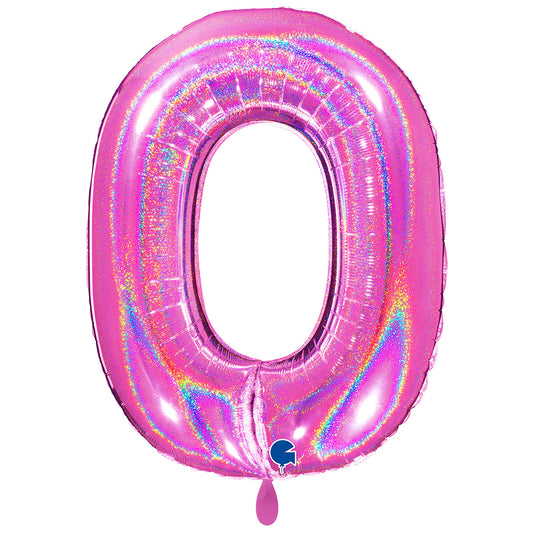 1 Ballon XXL - Nummer 0 - Glitter Holografisch Fuxia