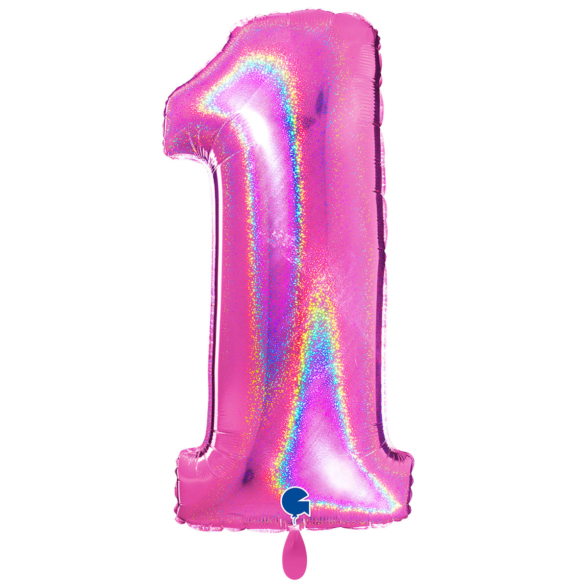 1 ballon XXL - Cijfer 1 - Glitter Holografisch Fuchsía