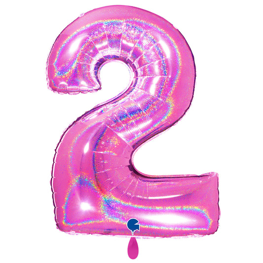 1 Ballon XXL - Nummer 2 - Glitter Holografisch Fuchsia