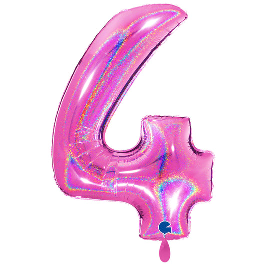1 Ballon XXL – Nummer 4 – Holografisch Glitter Fuxia