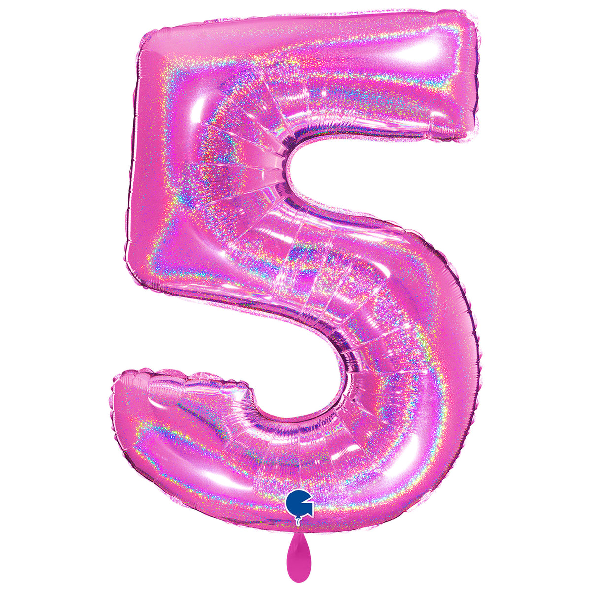 1 Ballon XXL - Cijfer 5 - Glitter Holografisch Fuchsiaroze