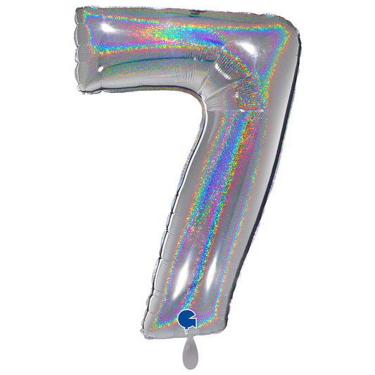 1 ballon XXL – Cijfer 7 – Glitter Holografisch Zilver