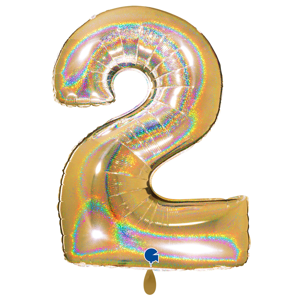 1 Ballon XXL - Cijfer 2 - Glitter Holografisch Goud