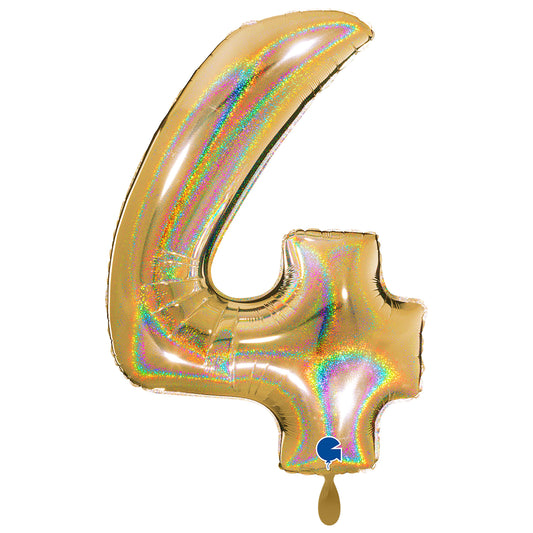 1 Ballon XXL - Nummer 4 - Holografisch Glitter Goud