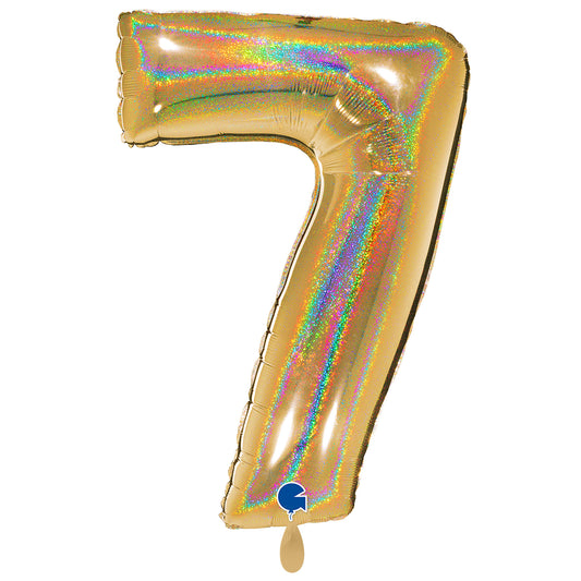 1 Ballon XXL - Cijfer 7 - Glitter Holografisch Goud