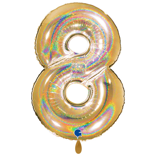 1 Ballon XXL - Nummer 8 - Glitzer Holografisch Gold