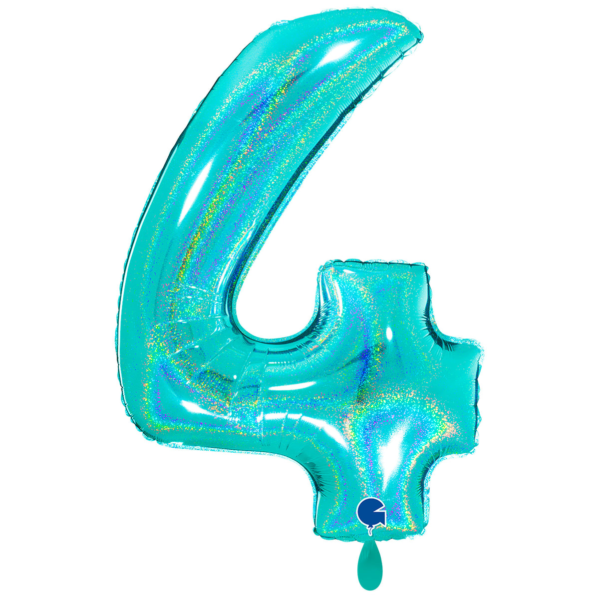 1 Ballon XXL – Cijfer 4 – Glitter Holografisch Tiffany