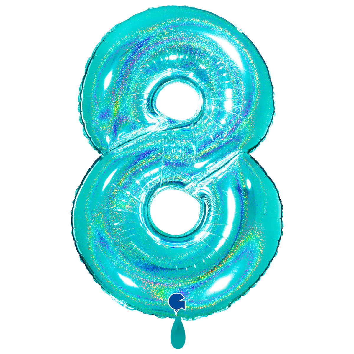 1 Ballon XXL - Cijfer 8 - Glitter Holografisch Tiffany