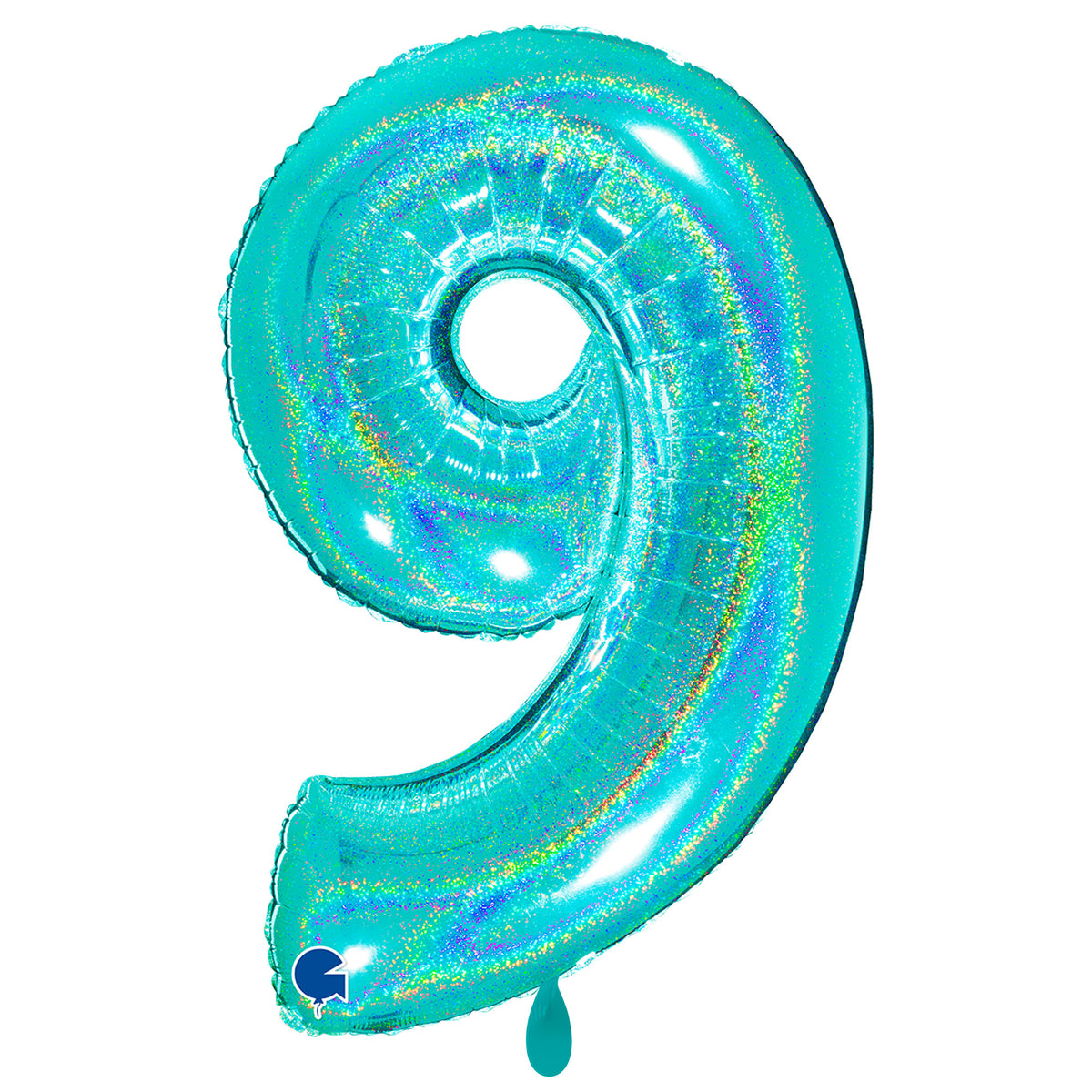 1 ballon XXL - Cijfer 9 - Glitter Holografisch Tiffany