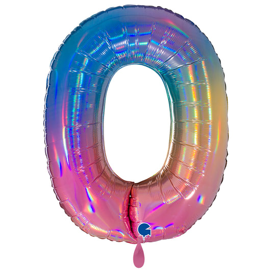 1 Ballon XXL - Cijfer 0 - Kleurrijke Regenboog
