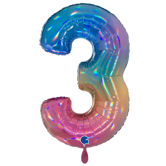 1 Ballon XXL - Cijfer 3 - Kleurrijke Regenboog