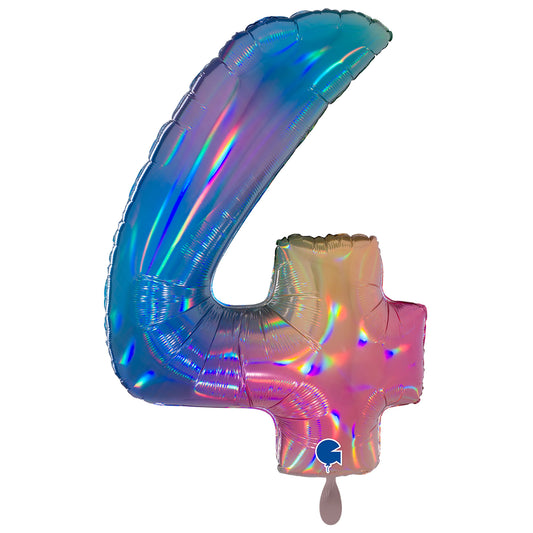 1 Ballon XXL - Cijfer 4 - Kleurrijke Regenboog
