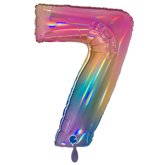 1 Ballon XXL - Cijfer 7 - Kleurrijke Regenboog