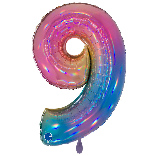 1 Ballon XXL - Nummer 9 - Kleurrijke Regenboog