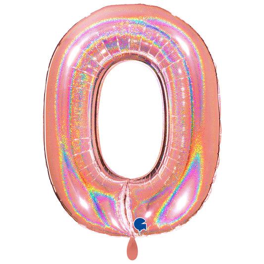 1 ballon XXL - Cijfer 0 - Glitter Holografisch Roségoud
