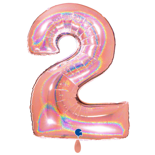 1 Ballon XXL - Cijfer 2 - Glitter Holografisch Roségoud