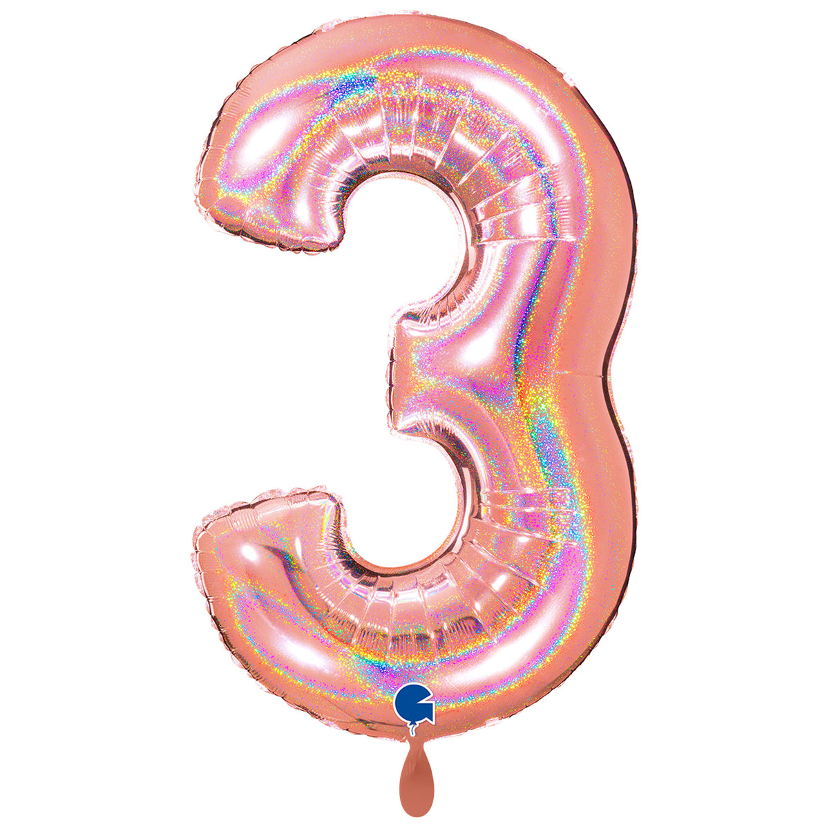 1 Ballon XXL - Nummer 3 - Glitter Holografisch Roségoud