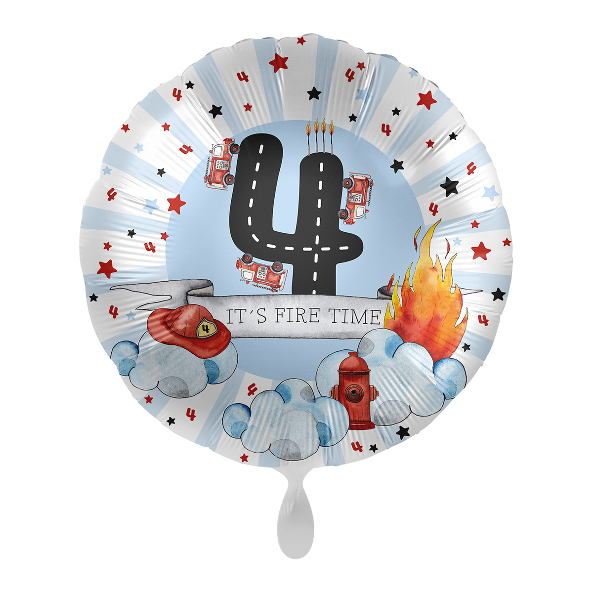 1 Ballon - Happy Brandweerwagen - Vier
