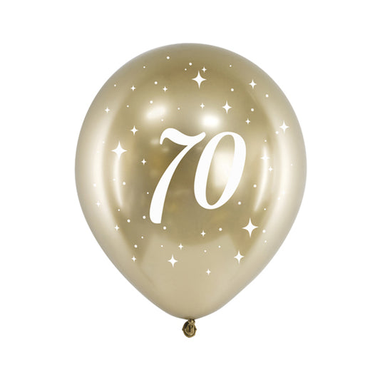 6 Motivballons - Ø 30cm - Glanzend Goud - 70