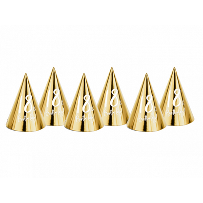 6 feesthoedjes - Glanzend Goud Verjaardag - 18