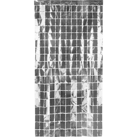 1 feestgordijn - vierkant, zilver 100x200cm