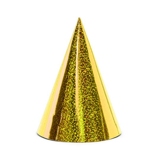 6 Feesthoedjes - Holografisch - Goud