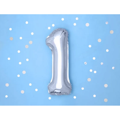 1 Ballon XS - Getal 1 - Zilver