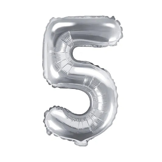 1 Ballon XS - Getal 5 - Zilver
